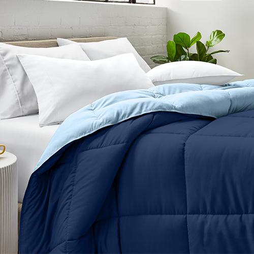 Bed with navy blue Ultra Soft Reversible Comforter
