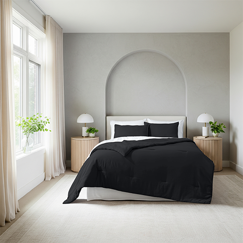 Bed styled with black Ultra Soft Track Stitch Comforter Set