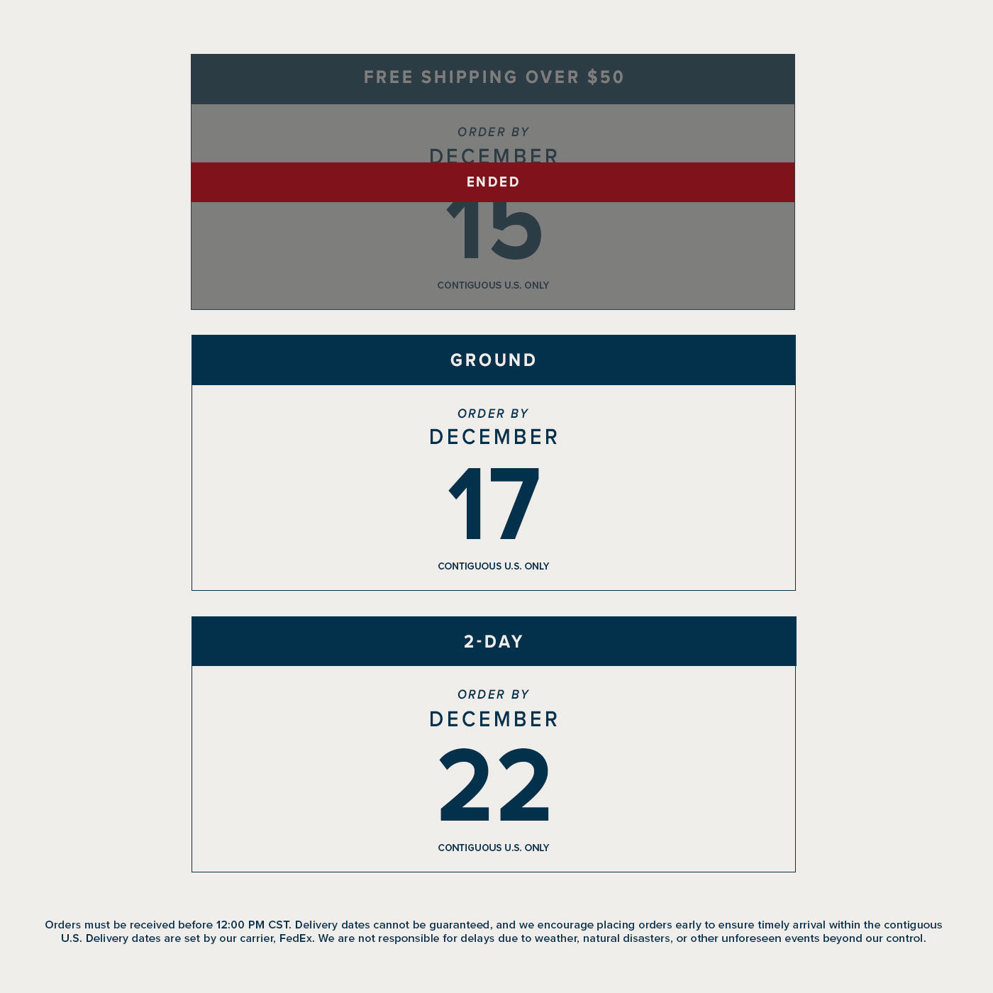 Holiday Cutoff Banner -Dec. 15th