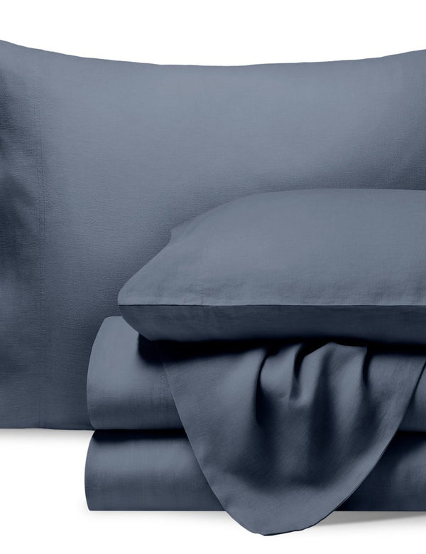 A neatly folded set of linen sheets
