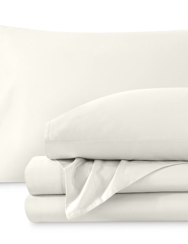 Sateen sheet set folded and stacked neatly