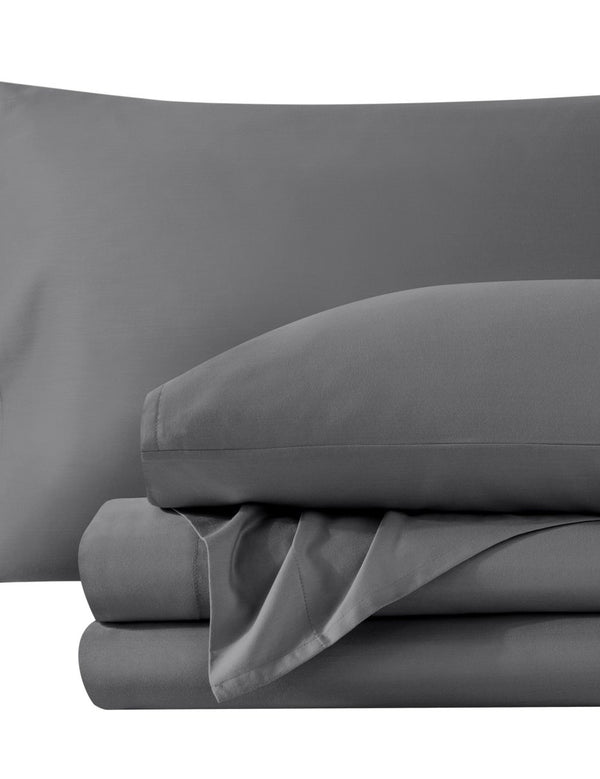 Sateen sheet set folded and stacked neatly