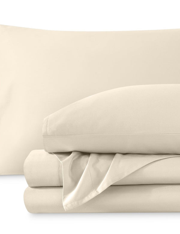Sateen sheet set folded and stacked neatly