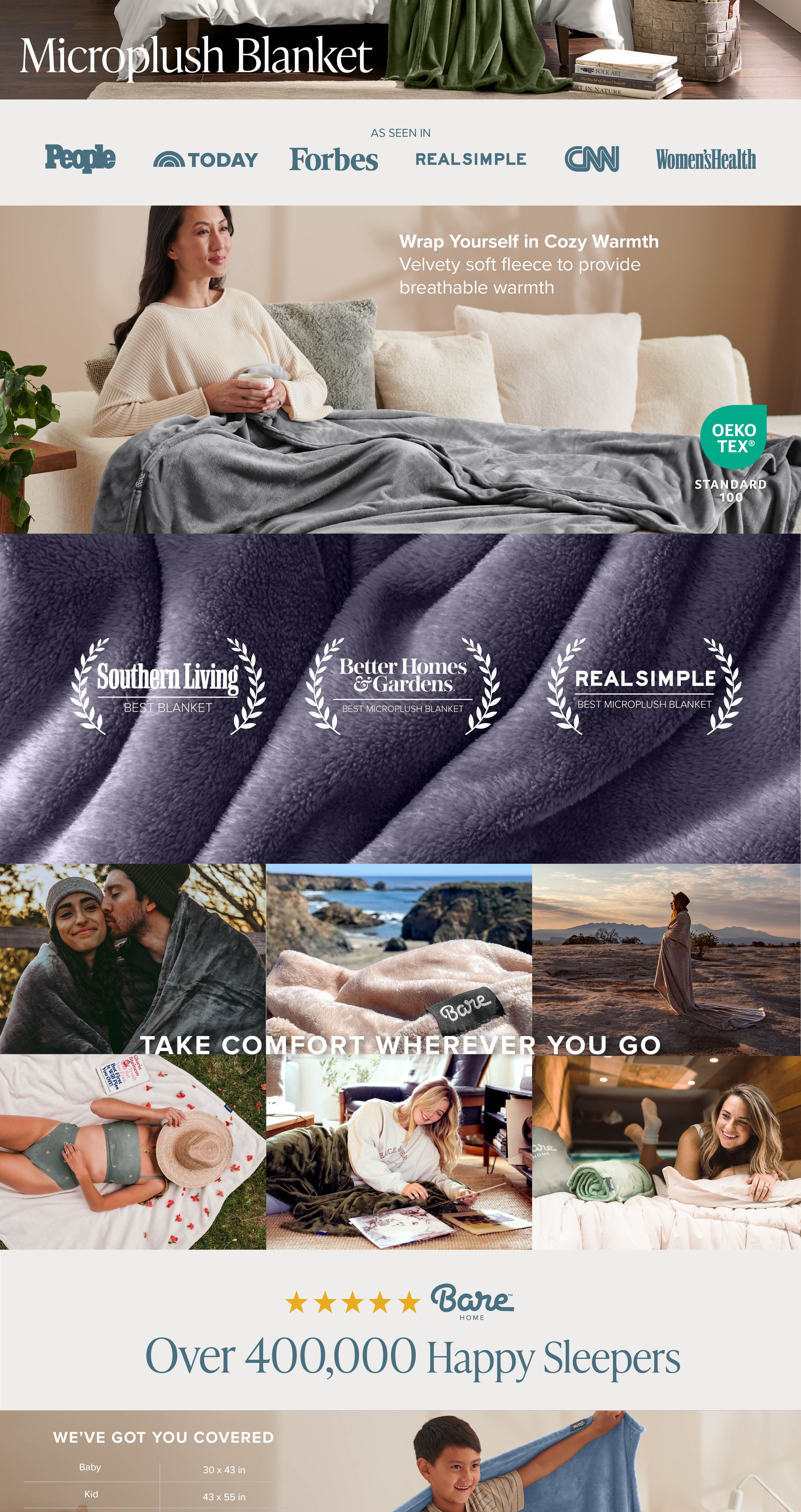 Promotional collage of a microplush blanket with images of people using it and text about its popularity.