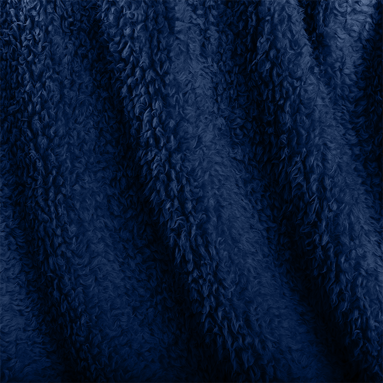Close-up of navy faux shearling blanket texture