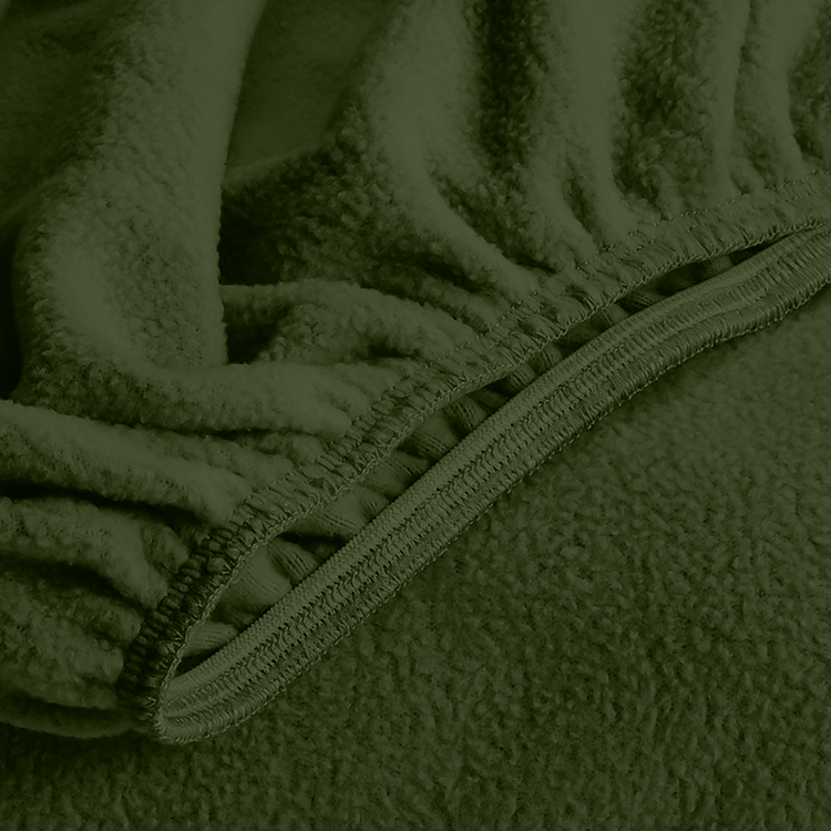 Closeup of dark olive green Polar Fleece Fitted sheet fabric texture