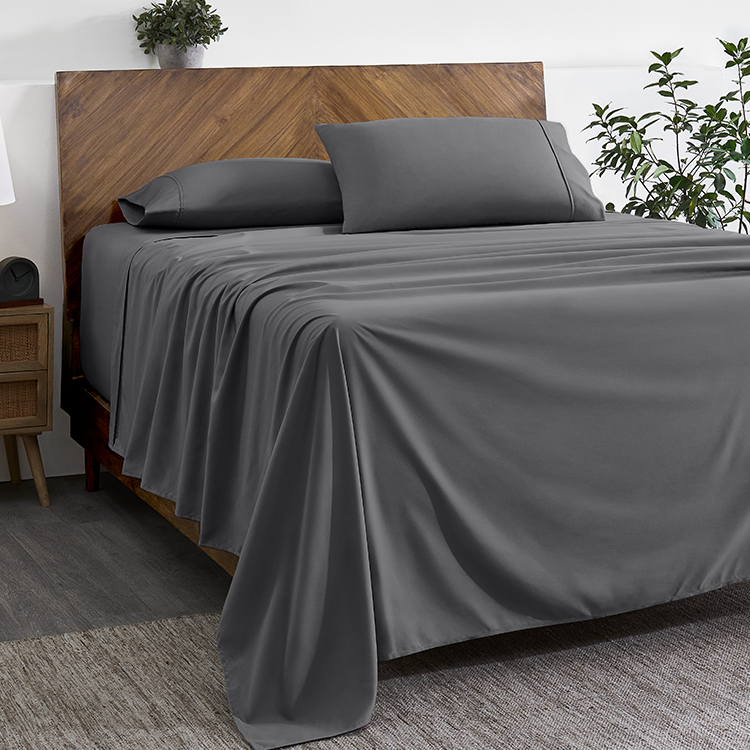 Bed styled with gray Ultra Soft 22 Inch Pocket Sheet Set