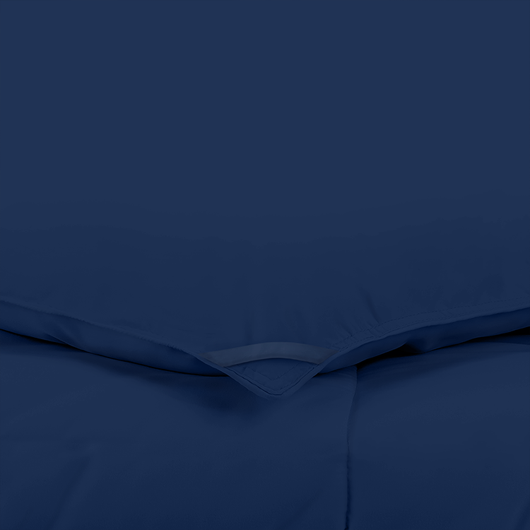 Closeup of navy blue Ultra Soft Duvet Insert fabric with box-stitch pattern