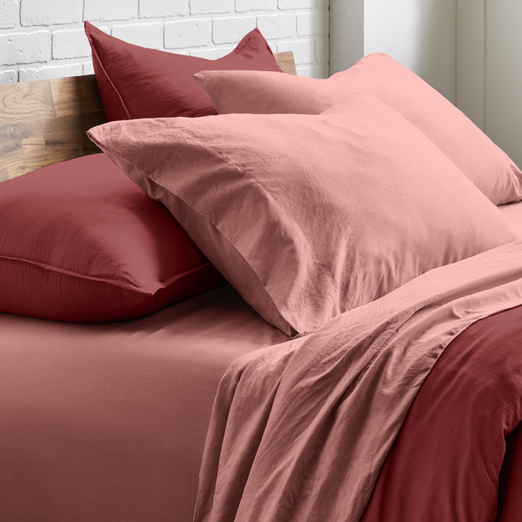 Bed styled with dusty rose Ultra Soft Washed Sheet Set