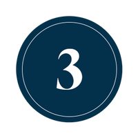 Navy blue circle with the number 3 inside on a white background