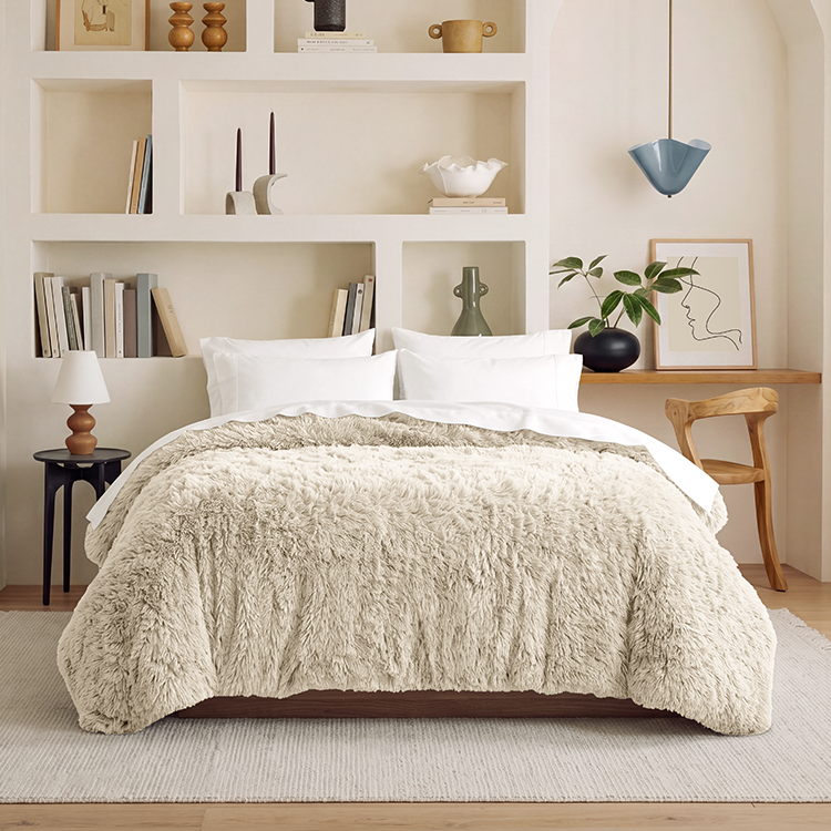 Bed styled with cream Shaggy Duvet Cover