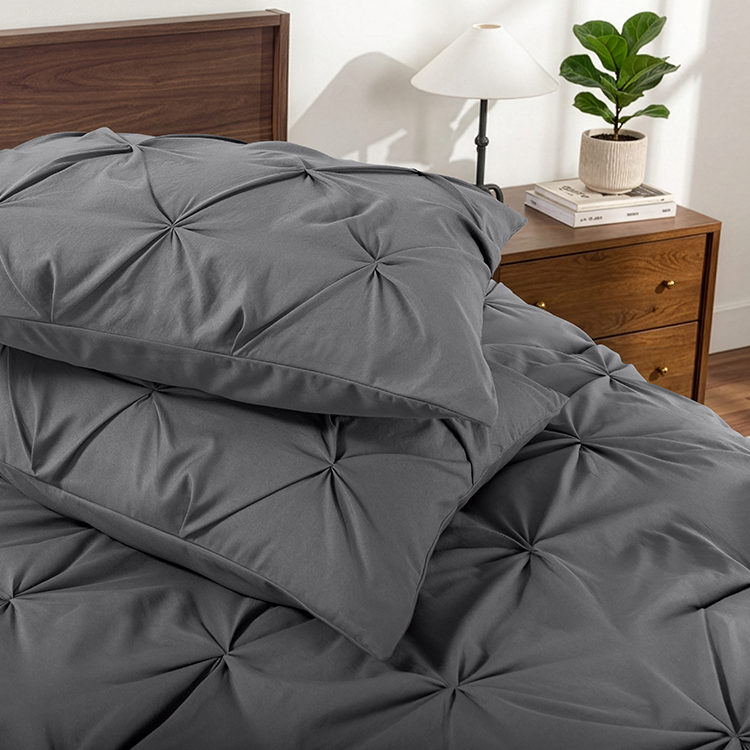 Closeup of dark gray Ultra Soft Pintuck Comforter Set fabric with pintuck texture