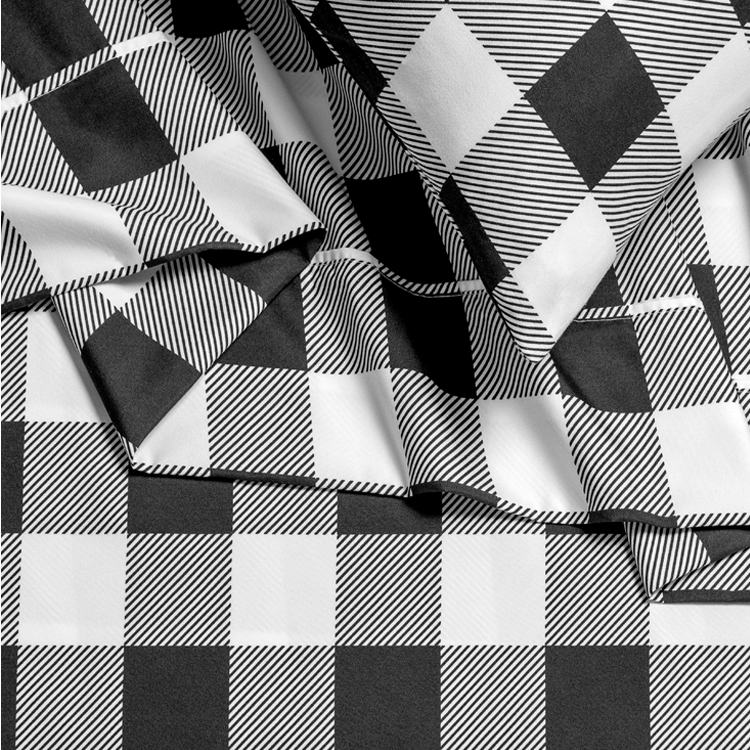 Closeup of black and white buffalo plaid Ultra Soft Prints Sheet Set fabric