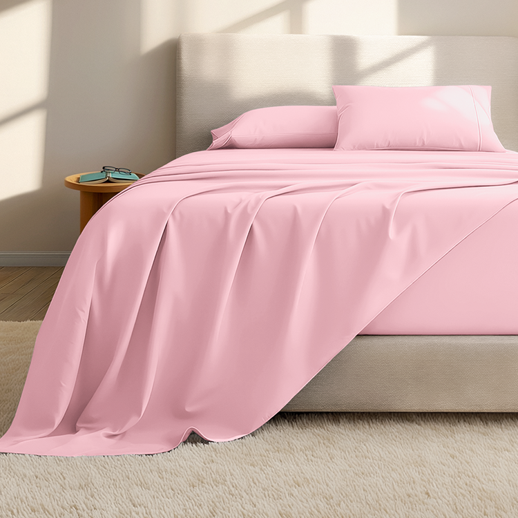 Bed with pink Ultra Soft 24 Inch Pocket Fitted Sheet