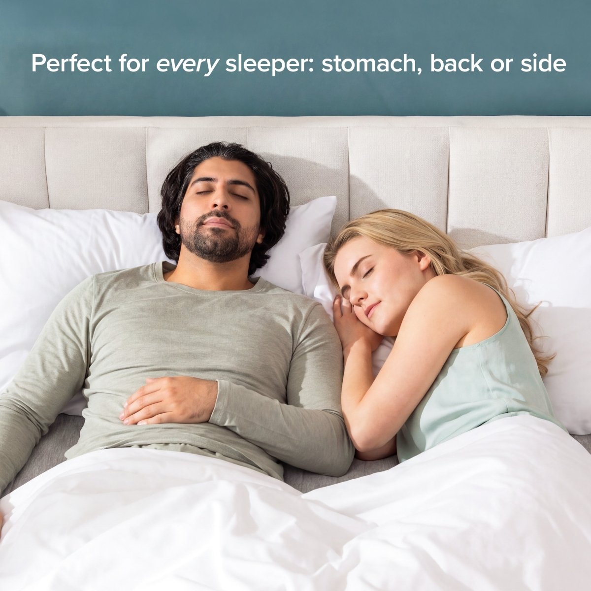 A man and a woman sleeping peacefully in bed side by side