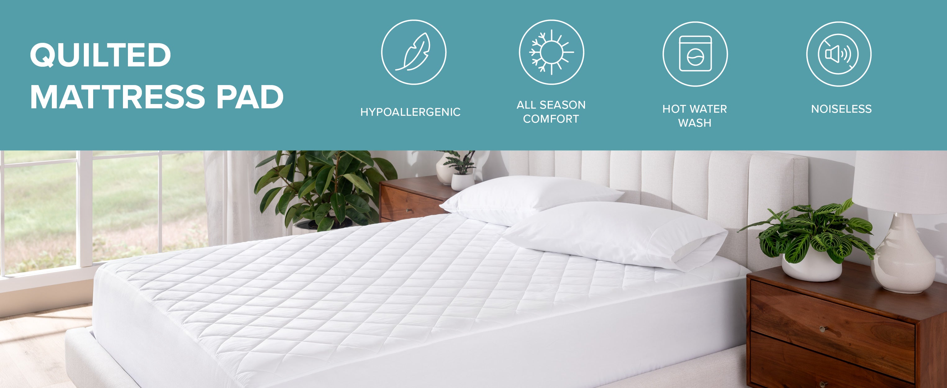 Quilted Mattress Pad Tech with Picture of mattress pad on mattress
