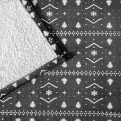 Close-up of both sides of a printed sherpa blanket