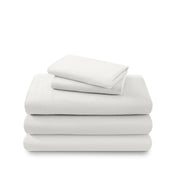 Cotton flannel sheet set folded and stacked on a white background
