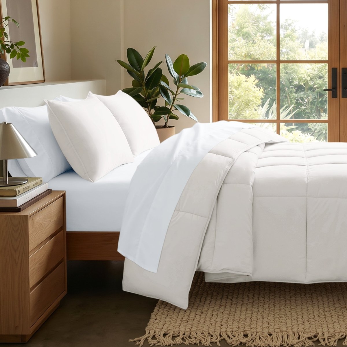 Microfiber comforter set on a bed