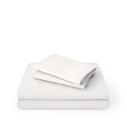 Microfiber sheet set folded and stacked on a white background