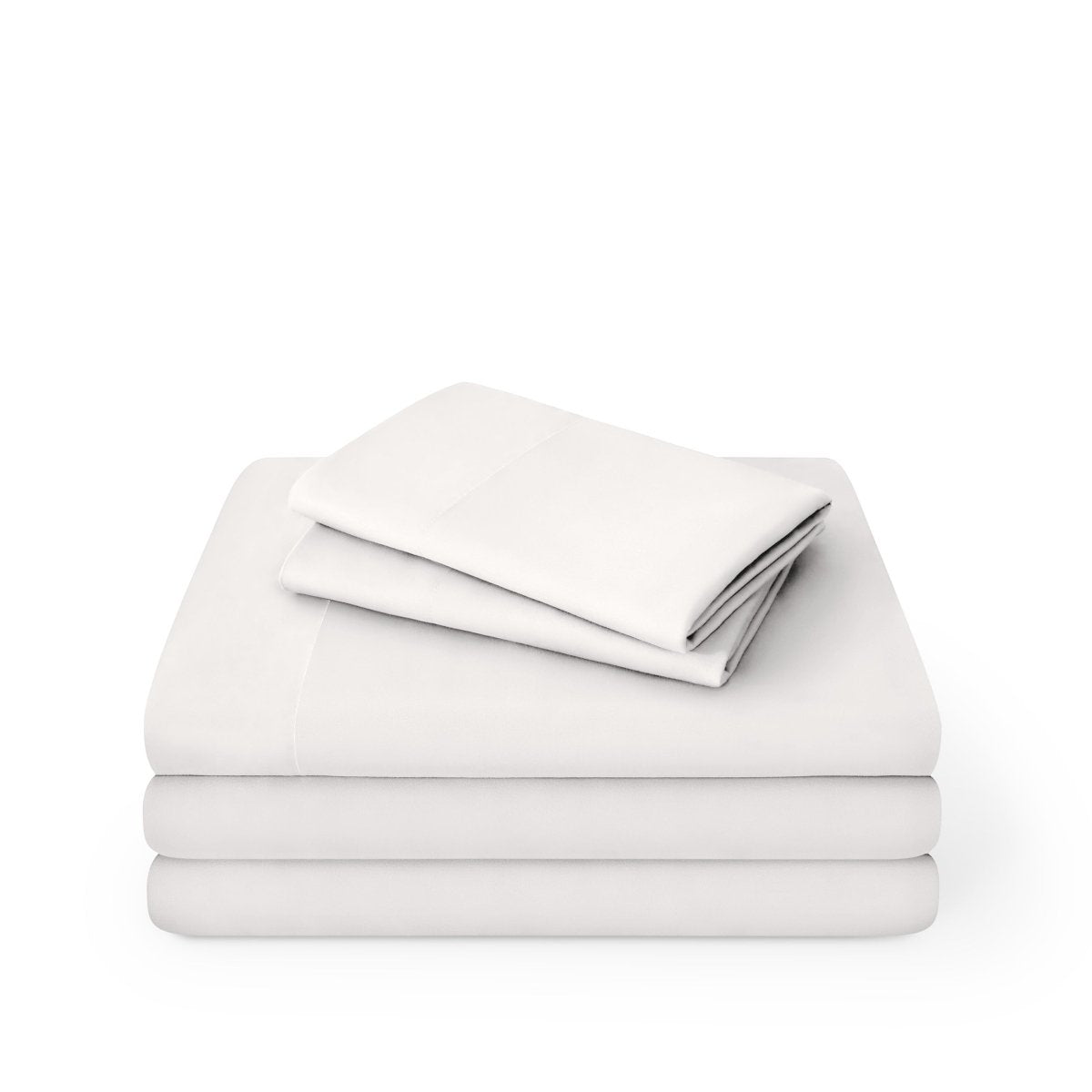 Microfiber sheet set folded and stacked on a white background