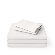Microfiber sheet set folded and stacked on a white background