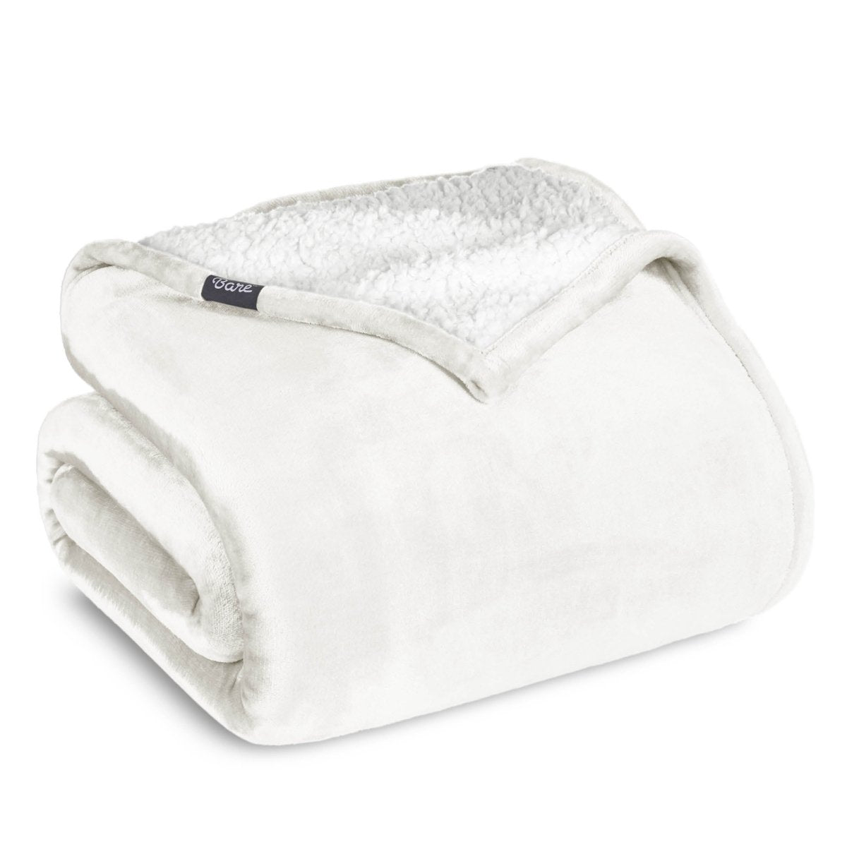 A sherpa blanket folded neatly while showing both sides