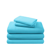 Cotton flannel sheet set folded and stacked on a white background