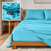 Flannel sheets on a with an inset of a sewn-in tag reading BOTTOM