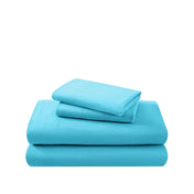 Cotton flannel sheet set folded and stacked on a white background