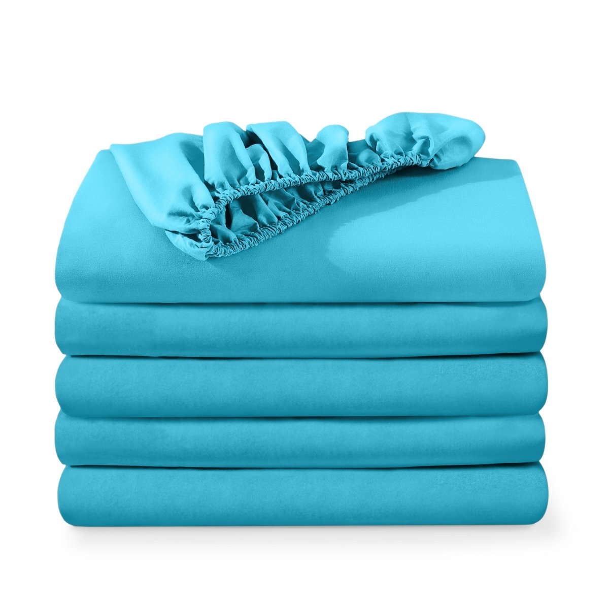 5 ultra soft fitted sheets folded and stacked