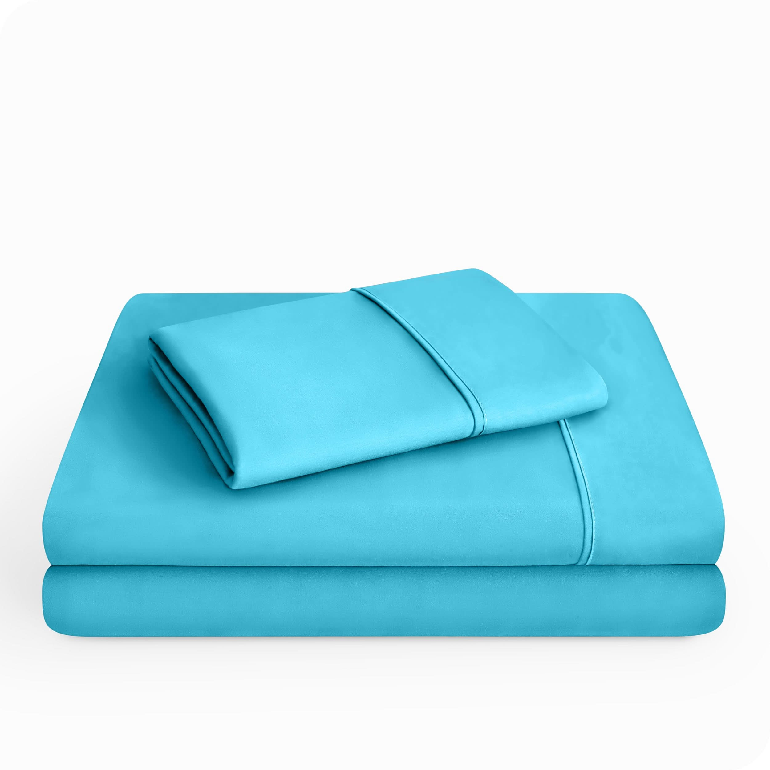 Microfiber sheet set folded and stacked neatly.