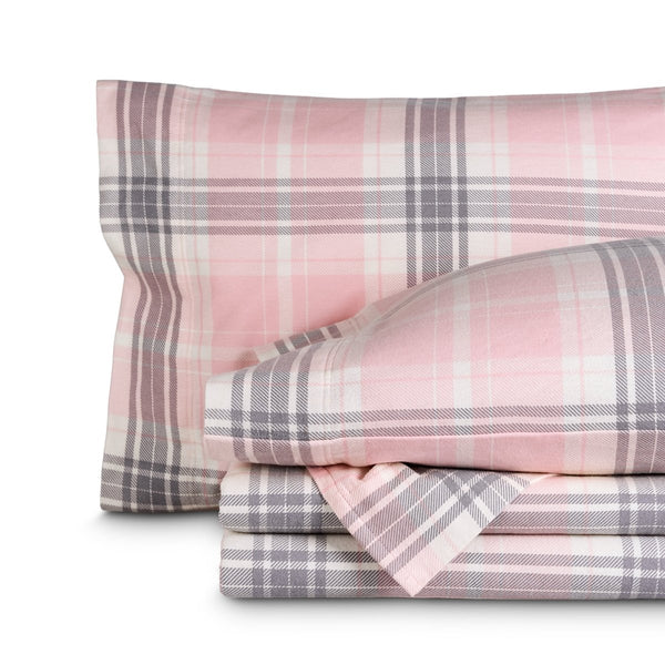 Plaid flannel sheets folded and stacked