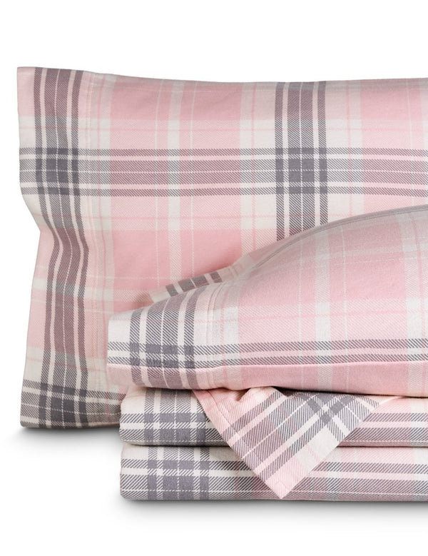 Plaid flannel sheets folded and stacked