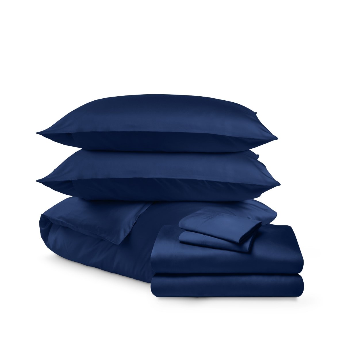 Bedding set including duvet set and sheet set on a white background