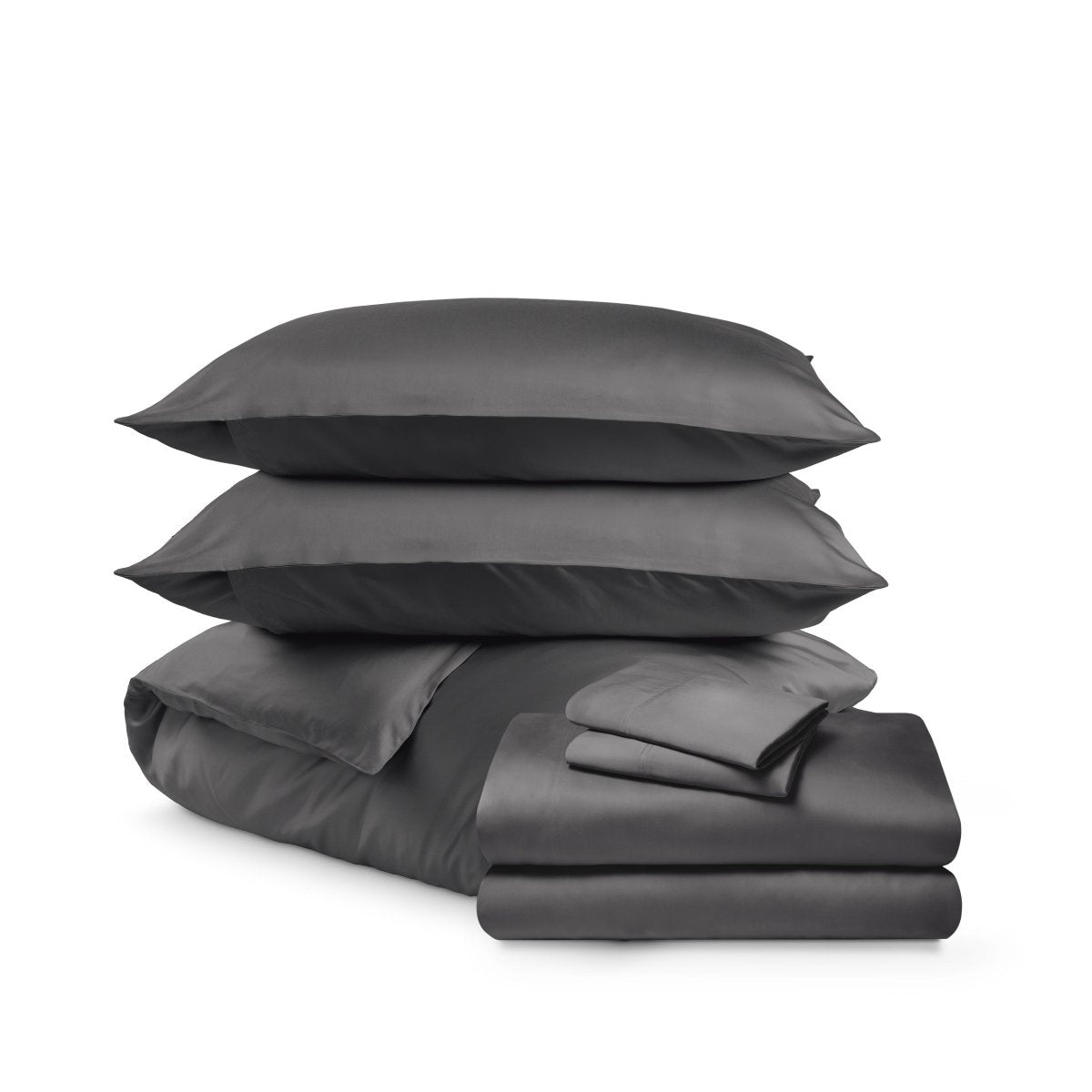 Bedding set including duvet set and sheet set on a white background