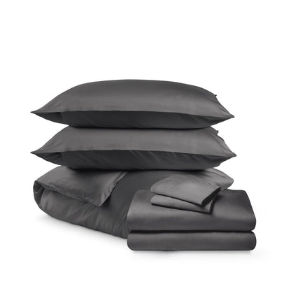 Bedding set including duvet set and sheet set on a white background