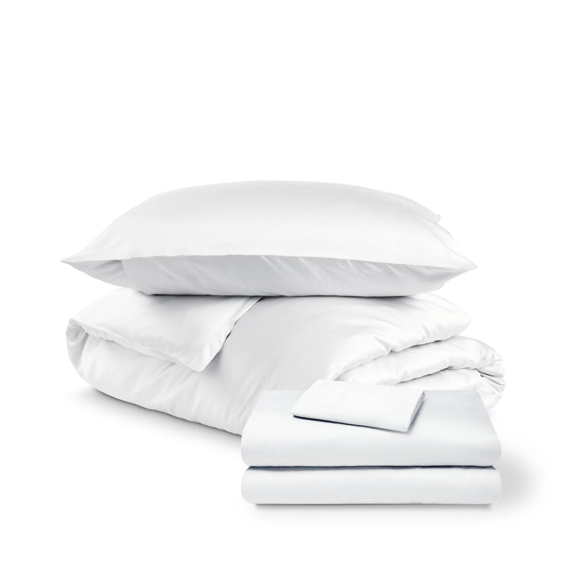 Bedding set including duvet set and sheet set on a white background