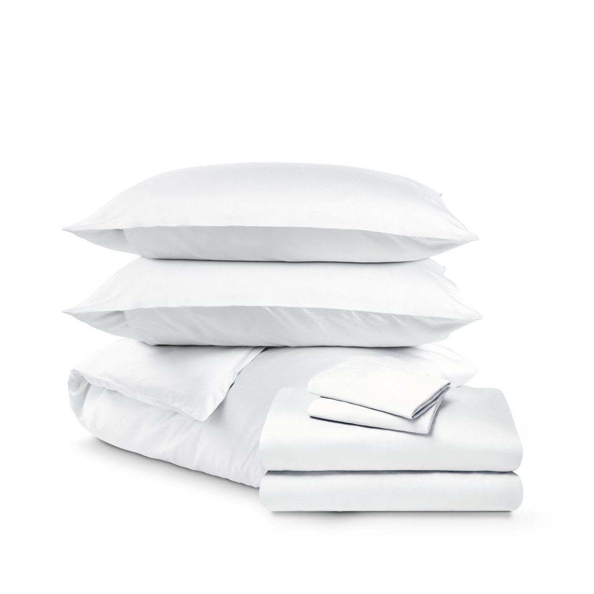 Bedding set including duvet set and sheet set on a white background