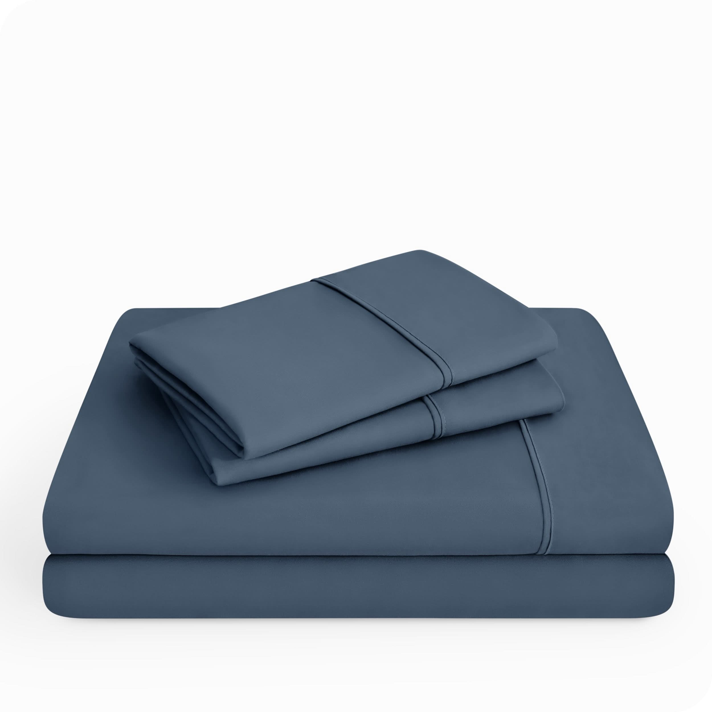 Microfiber sheet set folded and stacked neatly.