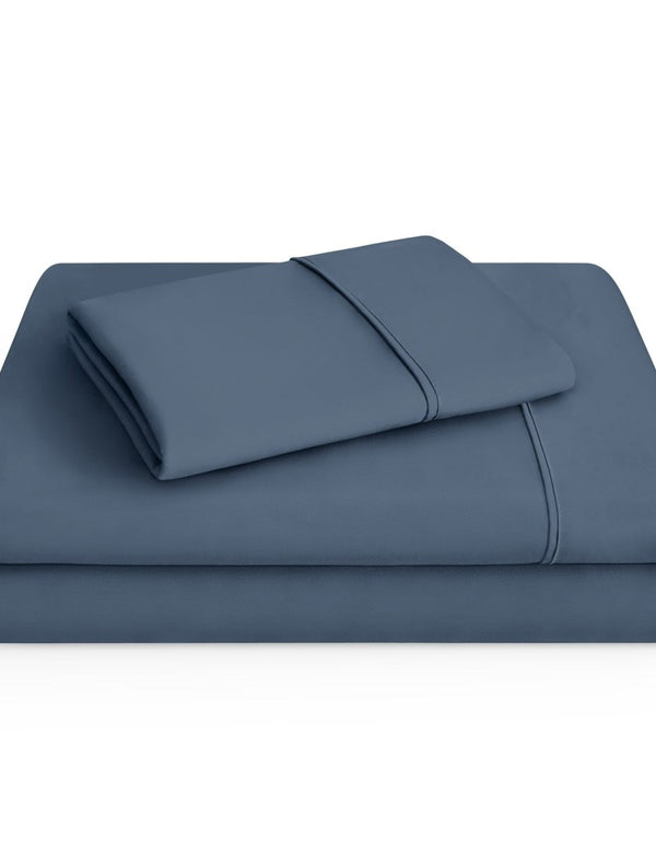 Microfiber sheet set folded and stacked neatly