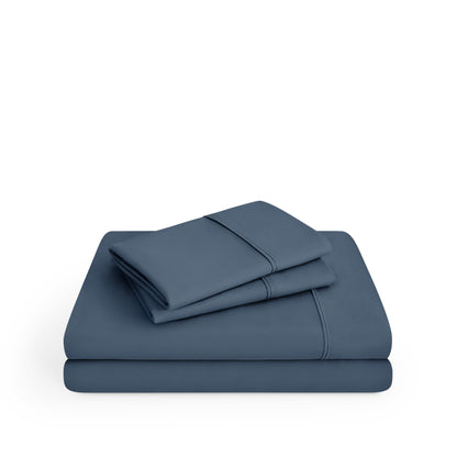 Microfiber sheet set folded and stacked
