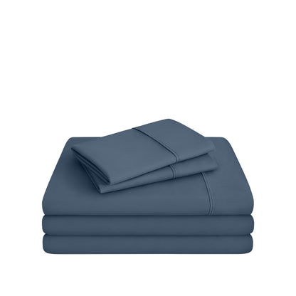 Microfiber sheet set folded and stacked