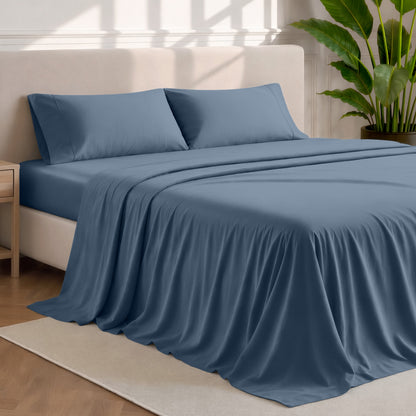 Microfiber sheets and pillowcases in a bedroom stetting