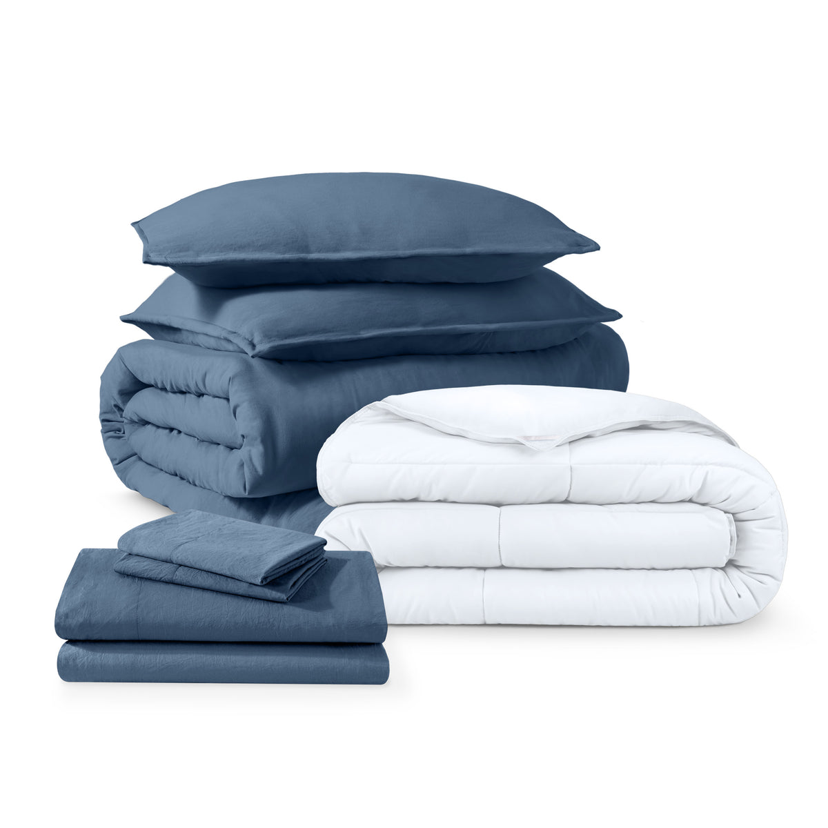 Washed bedding bundle folded and stacked