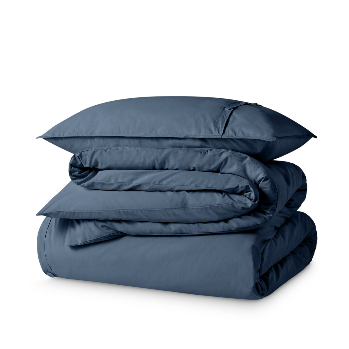 Percale duvet cover set folded and stacked