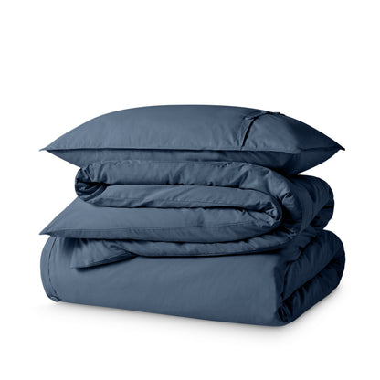Percale duvet cover set folded and stacked