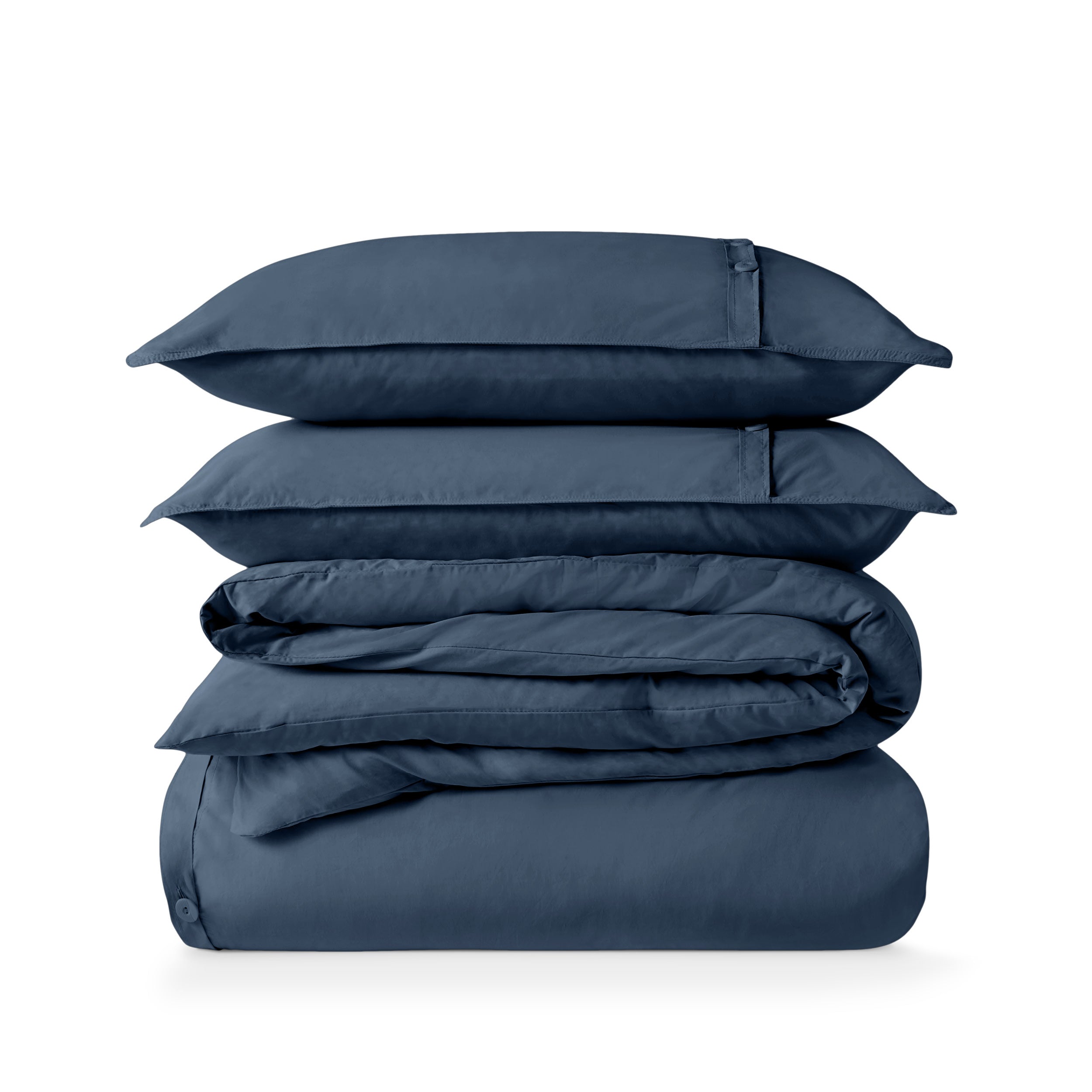 Percale duvet cover set folded and stacked