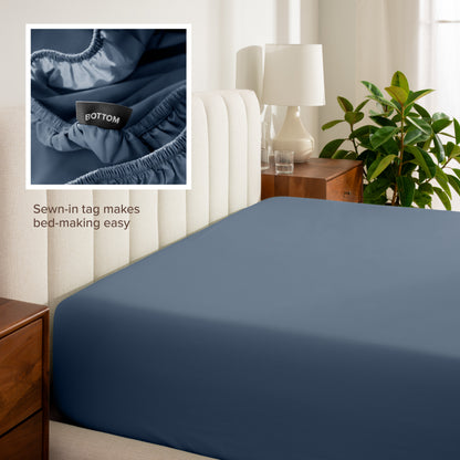 Sewn-in tag makes bed-making easy.