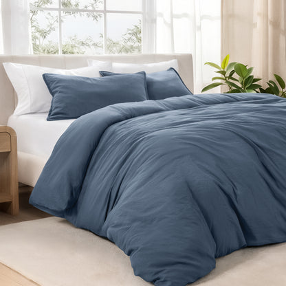 Bedding set on a bed in a bright room with natural light